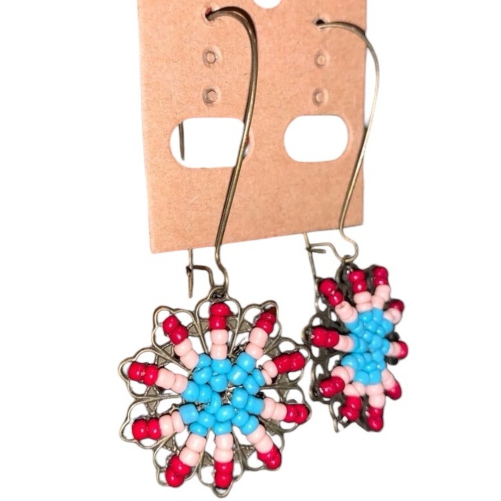 Earrings Beads Colorful Starburst Sun Design